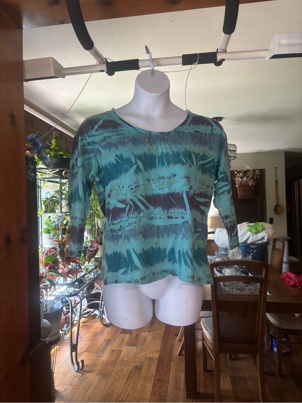 Jane Ashley Teal and Dark Purple Women’s Tie-Dye Long Sleeve Top Size L
